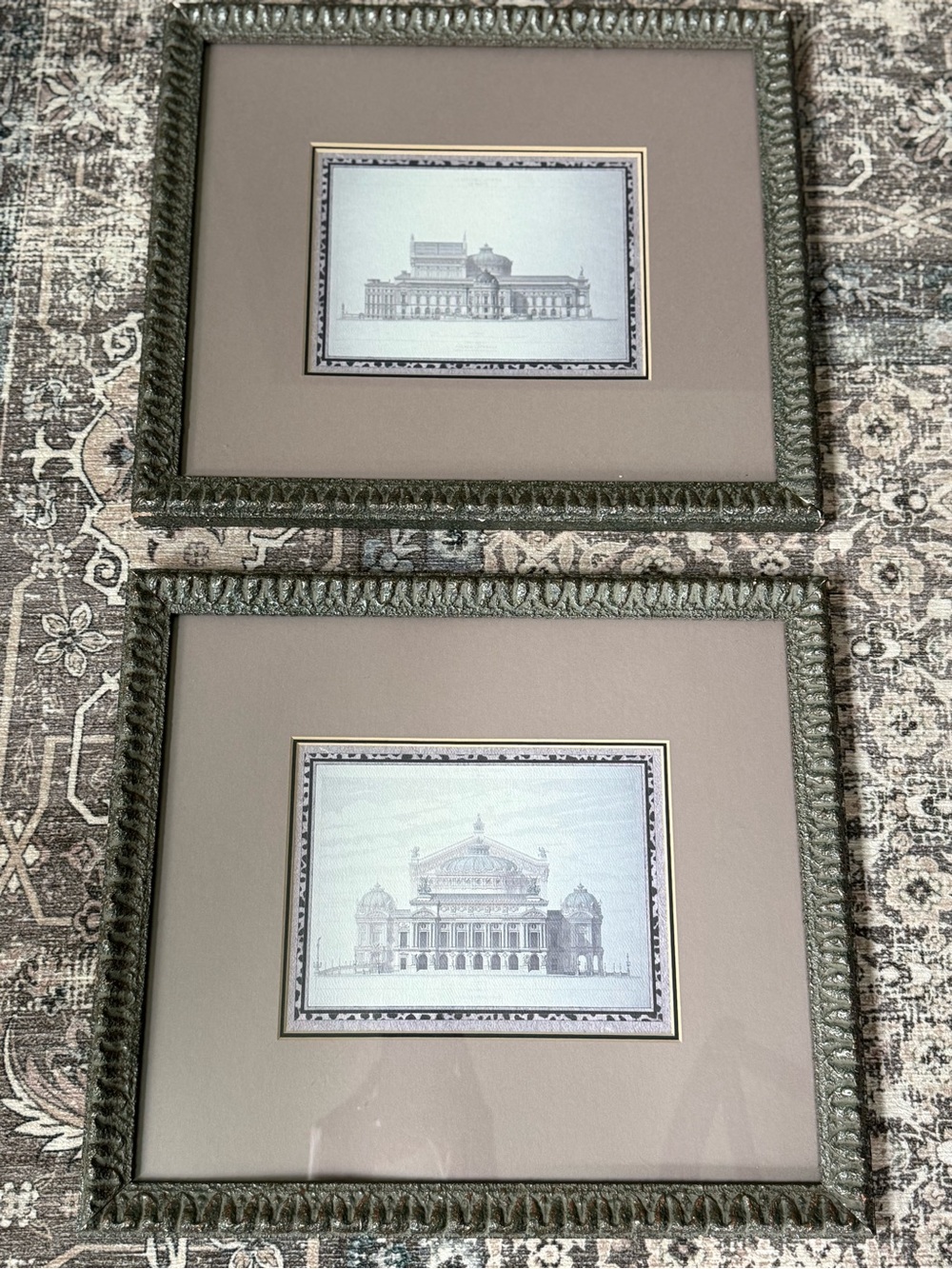 Set of 2 Framed Architectural Drawings of Buildings (printed)